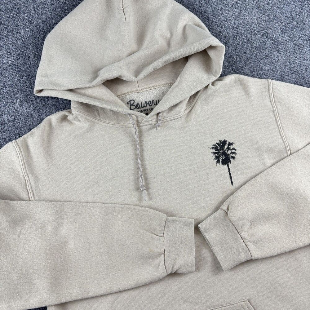 Bowery Supply Co. Men's Medium Beige Graphic Hoodie – Cotton Pullover Outerwear